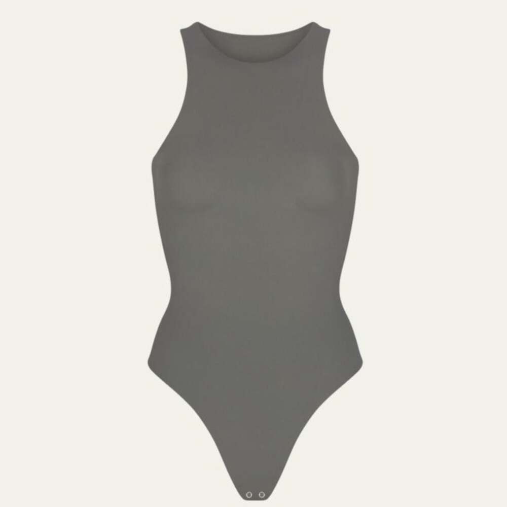 Skims Fits Everybody High Neck Bodysuit in Gray